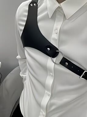 Black Small/Med Shoulder Harness O-Ring Strap Gothic Punk Adjustable Chest Body